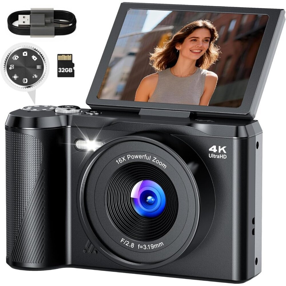 Digital Camera 4K for Photography Vlogging: 56MP Cameras with Mode Dial for Vide